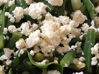 These are The Salad Days – Green Bean, Peas, Baby Spinach and Crumbled Feta Salad with a Tahini Yoghurt Dressing